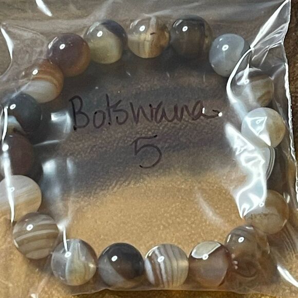 Botswana Agate beaded 10mm beads stretch bracelet striped natural dendrites dend - Picture 11 of 11